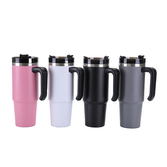 Amazon 30oz Handle Suction Cup 304 Stainless Steel Double Layer Vacuum Thermos Cup Car Cold Ice Cup