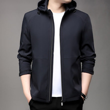2025春秋新款外套中年男装商务休闲男士连帽领夹克衫薄款风衣代发
