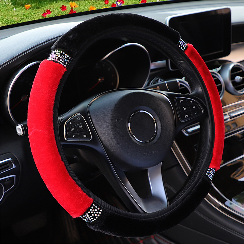 No inner ring long and short wool color US diamond plush elastic steering wheel cover car handle cover winter cross-border AliExpress