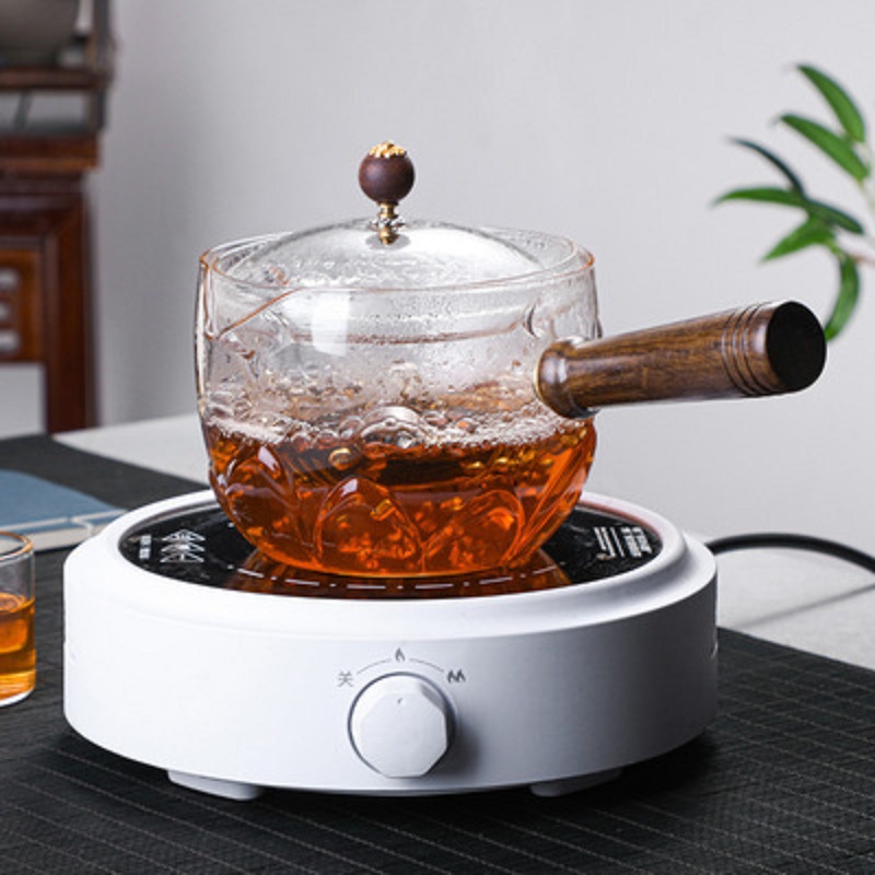 Mango lateral Xiaoyao tetera revestimiento 360 ° rotación vidrio borosilicato esmerilado patrón flor tetera té separador