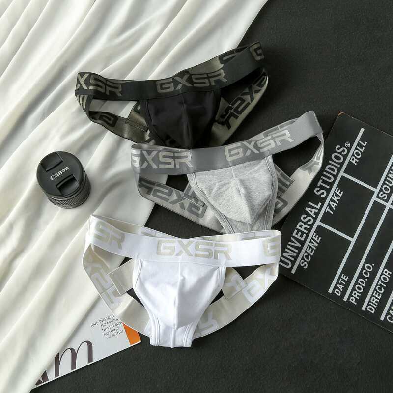 Gxsr Men's Underwear Pure Cotton Sexy Cross Double Buttocks Cut Out Low Waist Sports Elastic Anti-Wear Leg Briefs