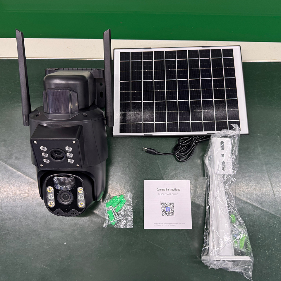 Cámara de Alta Definición Inalámbrica Transfronteriza, Sin Red, con Wifi, Control Remoto desde el Teléfono Móvil, Doble Lente, Resistente al Agua, Monitoreo Solar para Exteriores