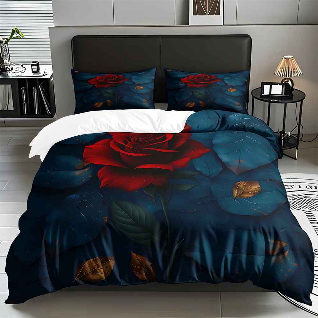 TEMU / JIT multivariado rosa digital impresión set edredón suave piel transpirable fábrica de origen textil