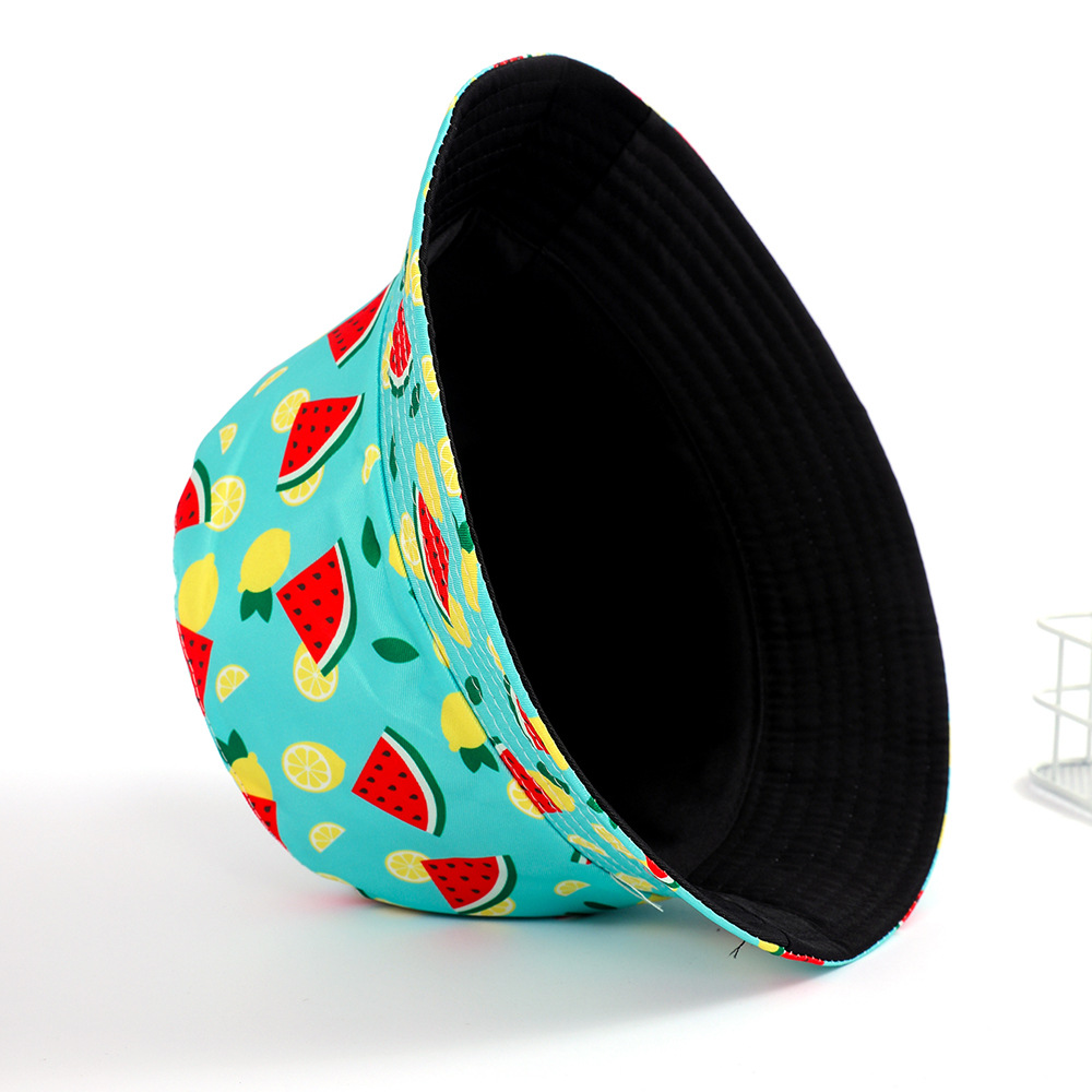 2023 creativo nuevo patrón de fruta sombrero de pescador europeo y americano hombres y mujeres ocio al aire libre protección solar sombrero de doble cara sombrero de lavabo