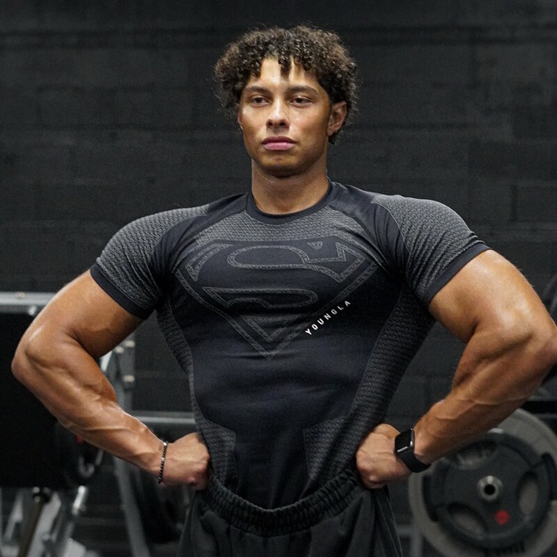 American-Style Young Superman Muscle-Showing Slim-Fit Short-Sleeve Men's Training Fitness Outdoor Exercise Cycling Quick-Dry Base Layer Shirt