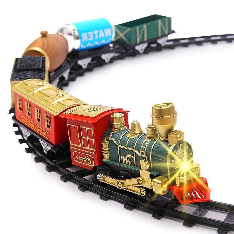 Simulación de Navidad DIY clásica iluminación eléctrica efectos de sonido tren empalme escena de pista juguetes para niños regalos de cumpleaños