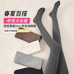 竖条纹烟灰色平纹连裤袜女外穿春秋冬美腿显瘦加绒加厚保暖打底袜