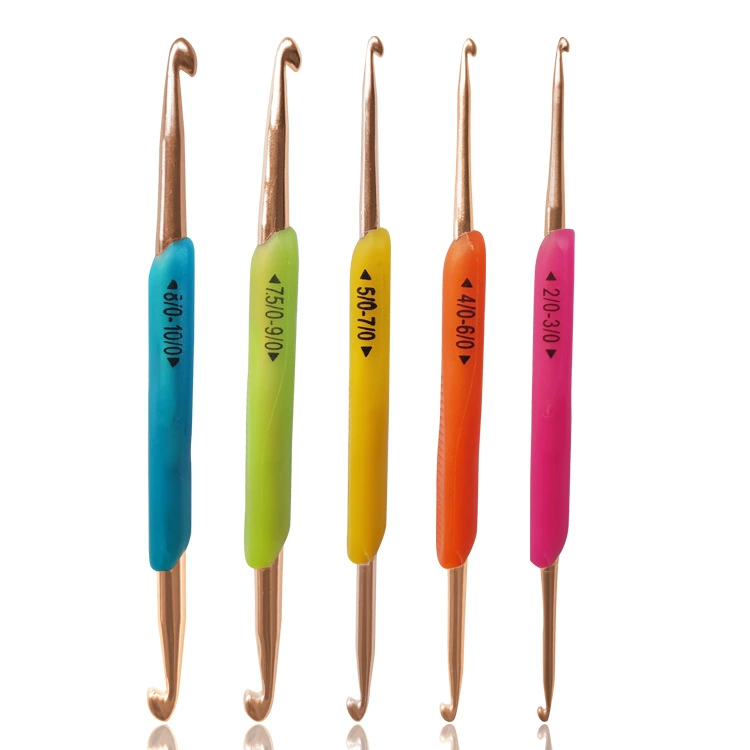 TPR мягкий клей алюминиевый крючком с двойной головкой инструмент для ручного вязания шерсть вязание крючком металлический цвет антикоррозийное вязание крючком