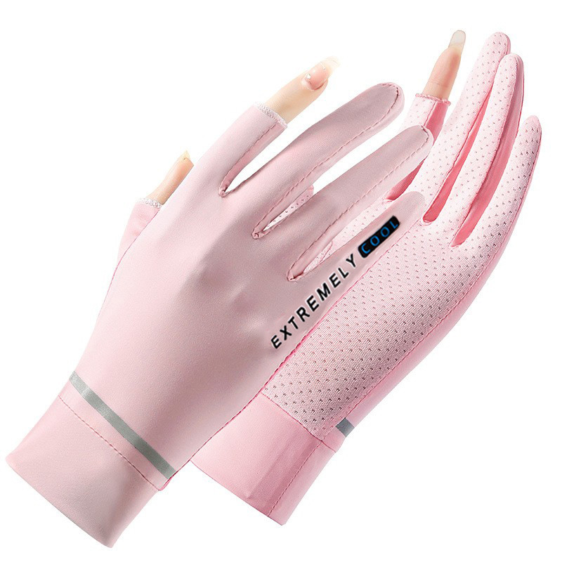 Guantes de protección solar para mujeres Protección UV Seda de hielo Guantes de pantalla táctil dedo completo conducción delgada equitación pesca fugas guantes de dedo