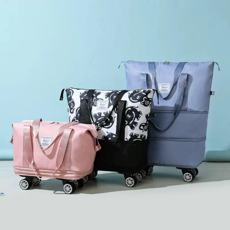 新款带轮旅行包收纳大容量干湿分离扩展双层行李手提包超大待产包