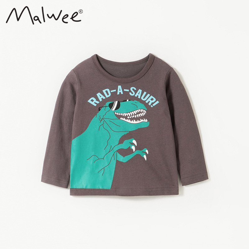 Malwee niño camiseta de manga larga vestido de otoño nuevo estilo europeo y americano ropa infantil impresa hermosa camiseta de cuello redondo ropa superior para niños