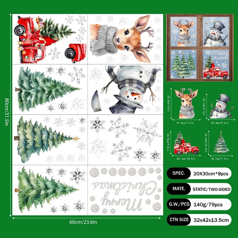 2026 工場直販クロスボーダークリスマス装飾ライトヘラジカガラスステッカーショップガラス窓静電卸売|undefined