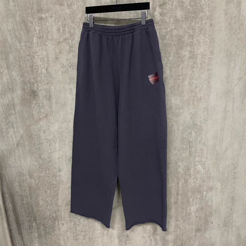 Paris B Brand Red Tape Letter Embroidery Casual Pants High Street Rolled Hem Distressed Straight-Leg Sweatpants Trendy