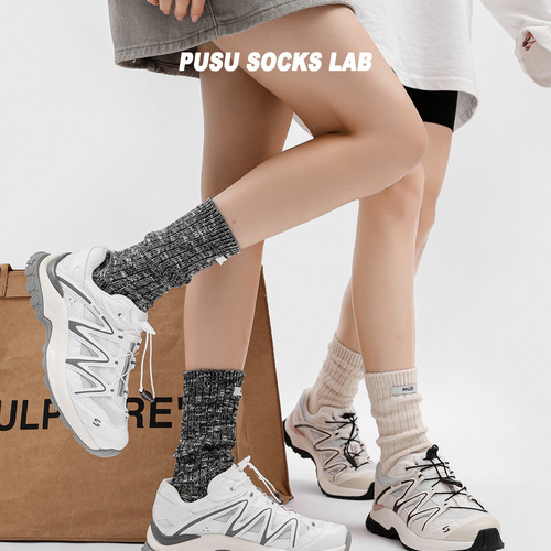 Japanese trendy brand cityboy cloth label slub cotton wool socks for men and women, thick line mid-calf socks ins trendy socks for men and women