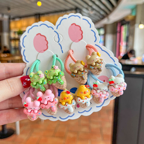 Summer new children's hair rope girls cute cartoon animal cone hair band baby pair rubber band children's hair accessories