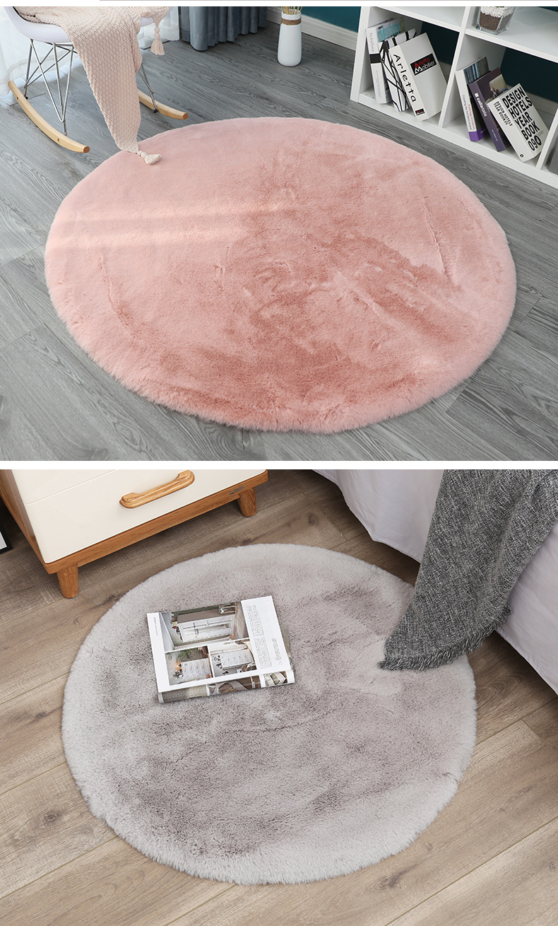 Round Carpet, Rabbit Fur Bedroom Carpet, Makeup Chair Mat, Computer Swivel Chair Carpet, Simple White Plush Carpet