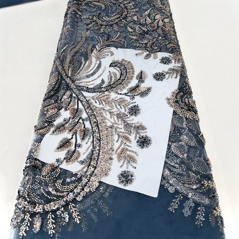Inventario de cuentas bordadas de tubo de cuentas, cuentas de sequilla, tela de bordado de malla, vestido de boda, vestido de moda, tela de bordado de encaje