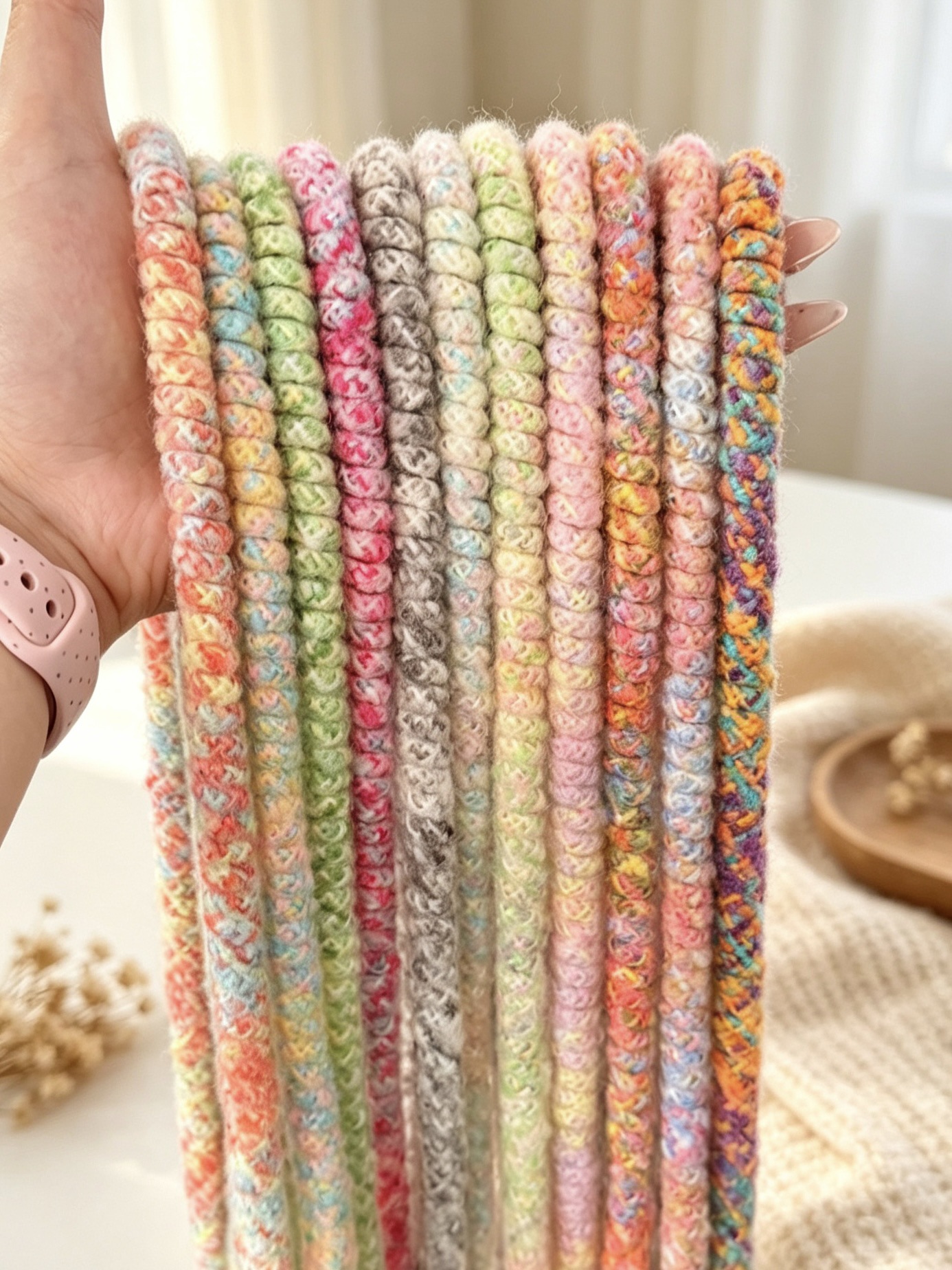 Rainbow telephone cord autumn and winter plush woven cuttable phone strap phone chain phone accessory hair rope hair accessory hair ring