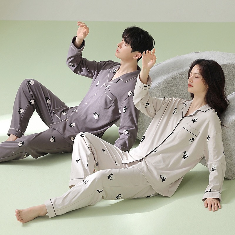 [5A antibacterial] autumn and winter couple pajamas pure cotton long-sleeved men's new high-end homewear suit pajamas women