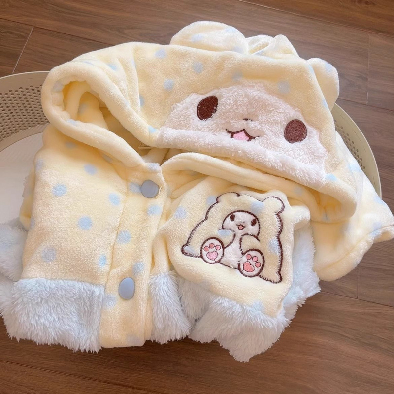 담요 곰 겨울 새로운 후드 플란넬 두꺼운 따뜻한 귀여운 소녀 부드러운 소녀 산호 양털 잠옷 홈 옷