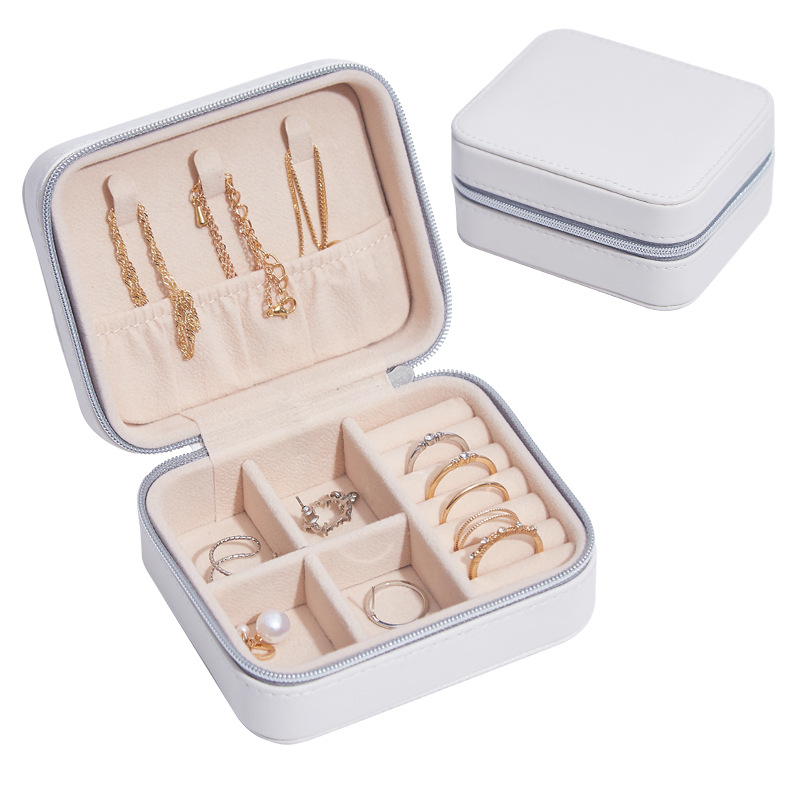 Caja de almacenamiento de joyas anillo portátil Ins con cremallera franela PU multi-capa pendientes collar caja de joyería