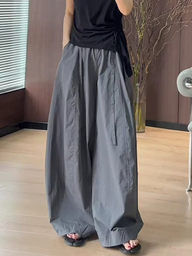 Quần nữ ống rộng cạp cao dáng suông chất vải mềm rủ mùa hè — Màu xám - mẫu thông thường (chiều cao trên 160), Màu xám - nhỏ (dưới 160)