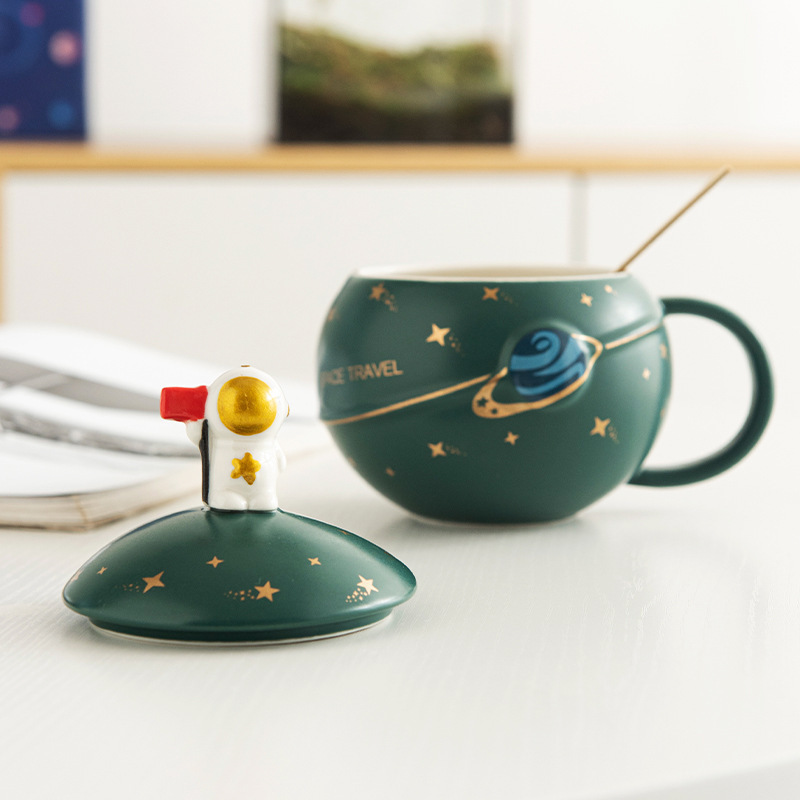 Astronauta creativo Astronauta Planet Taza de cerámica Taza de café Taza de agua de oficina Juego de caja de regalo