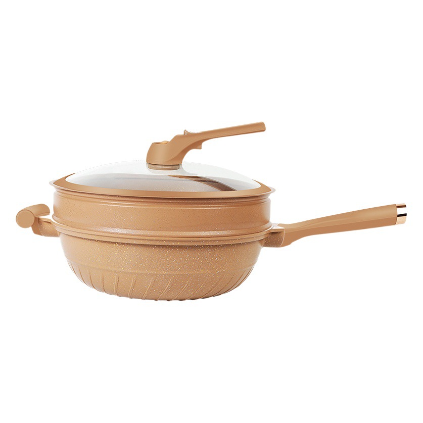 Transmisión en vivo entrega arcilla sartén antiadherente gran capacidad micro presión wok sartén cocina wok regalo olla