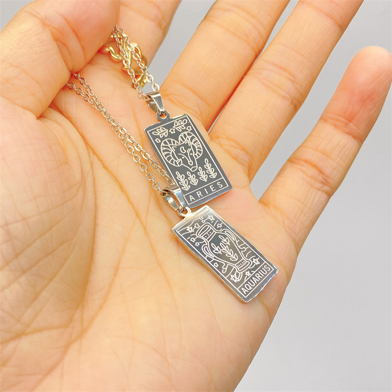 Retro Simple Style Constellation Stainless Steel Plating Carving 18K Gold Plated Pendant Necklace_colorza_5