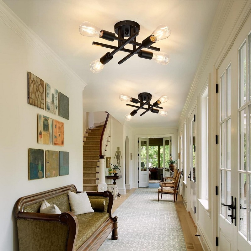 Semi-embedded Black Ceiling Light for Porch Bedroom Corridor Kitchen Farmhouse Modern Vintage Amazon Cross-border