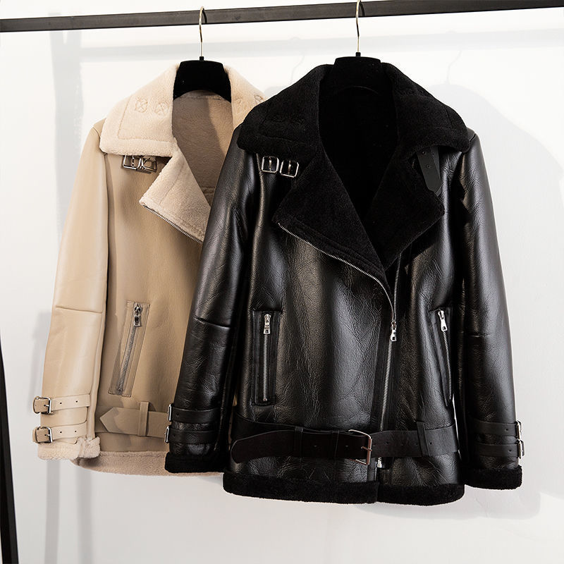 양고기 양모 기모 두꺼운 모피 원피스 가죽 자켓 모조 겨울 느슨한 한국 스타일 새로운 느슨한 곰 옷 커플 옷