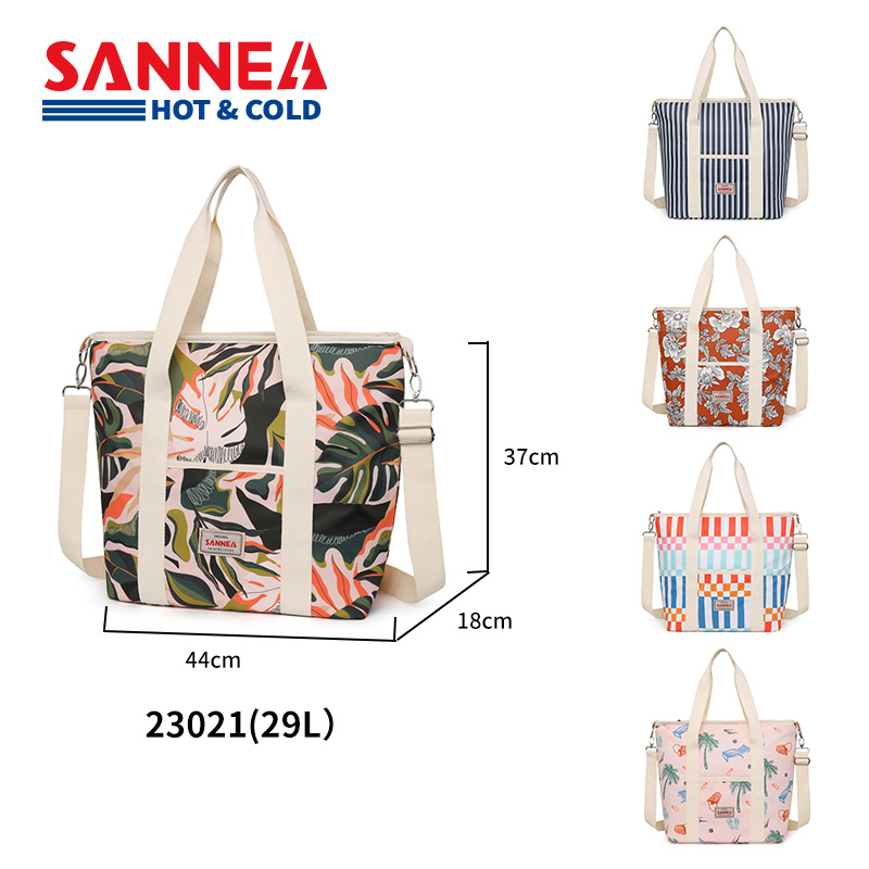 Bolsa de aislamiento con estampado de playa de Amazon Bolsa de hielo de tela Oxford para exteriores portátil Bolsa de bento de almuerzo fresco para estudiantes en stock