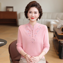 中老年妈妈装本命年羊毛衫女100纯羊毛衣秋冬新款内搭针织打底衫