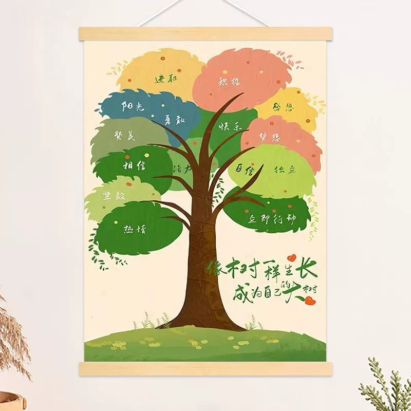 Positive Energy Tree Decorative Painting Bedroom Study Classroom Hanging Painting Healing Text Becomes Your Own Big Tree Wall Painting