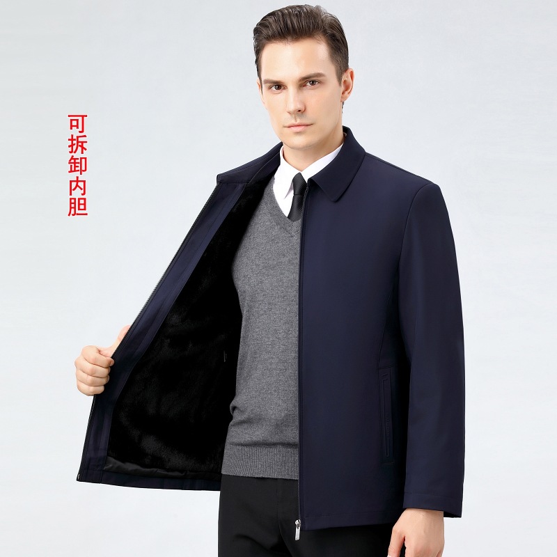 高货专柜男士棉服夹克外套爸爸装夹克翻领商务休闲加绒大码短款男