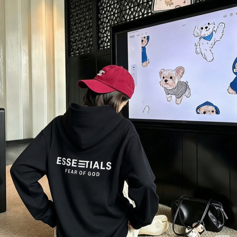 ESSENTIALS men's hooded sweatshirt, fleece-lined, FOG-inspired design, new autumn collection, heavyweight men's wear for teenagers