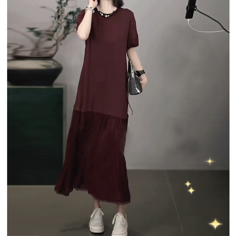 1088 Spot Soluble Same Style Korean Style Fashionable High-End Elegant Slimming Look Western Style French Splicing Dress with Large Hem