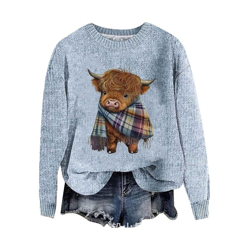 Women's Sweatshirt Healthy Cloth Plus Velvet Cow Sweater Round Neck Women's Pullover Women's Sweatshirt Healthy Cloth Plus Velvet Cow Sweater Round Neck Women's Pullover