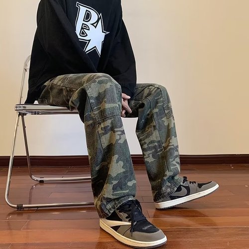 American hip-hop camo pants for men, Instagram high-street trendy brand work pants for men, loose straight-leg wide-leg pants for men