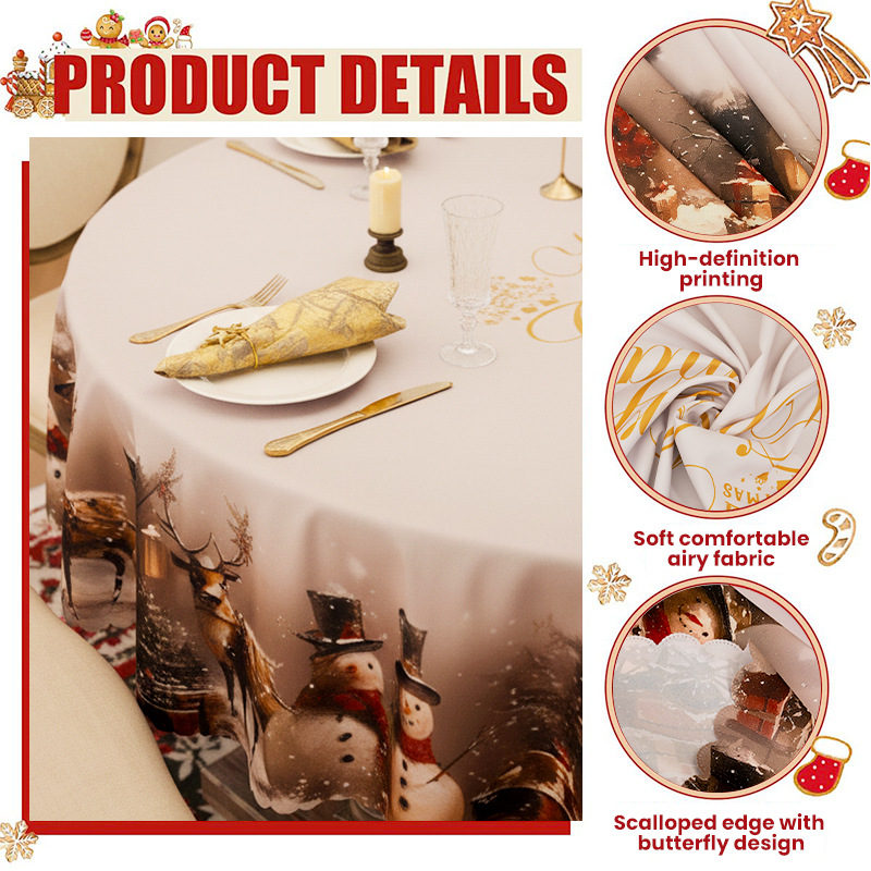 Transfronterizos dedicados a la impresión doméstica impermeable al desgaste de la mesa redonda de Navidad de la atmósfera de la mesa de comedor etiquetado