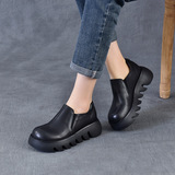 以一 Весенне-осенняя повседневная женская обувь из воловьей кожи на толстой подошве и платформе в стиле ретро с носком, универсальная, удобная и простая четырехсезонная обувь