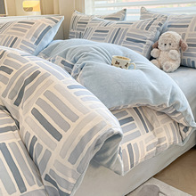 冬季牛奶绒四件套加绒床上用品南通简约全棉被套珊瑚绒床单三件套