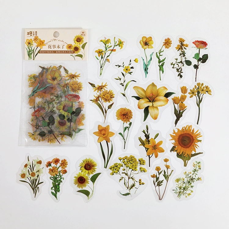 Наклейки (Tangsi) Plant Nature Series PET, набор Retro DIY для декора — 8 дизайнов