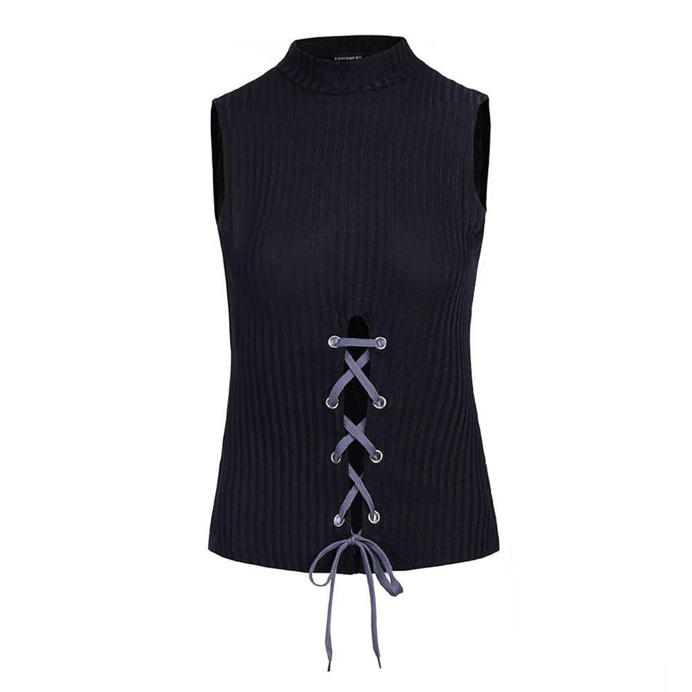 wholesale clothing Nihaostyles Slim Knit Sleeveless Top Hollow Band High Neck Vest NSGMY65825