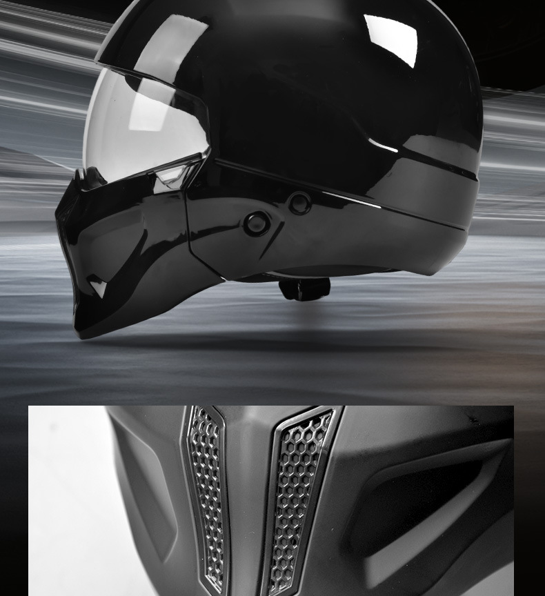 3C Motorcycle Scorpion Helmet for Men and Women, Winter Riding Motorcycle Cruising Combination Full-Face Helmet, Retro Three-Quarter Helmet