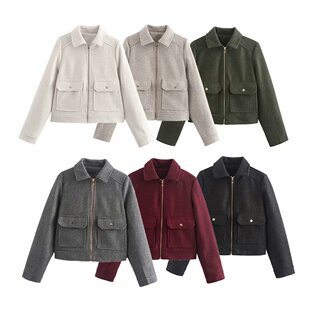 ZR Women's Clothing European and American Style 2024 Autumn New Single-breasted 6-color Small Soft Wet Pocket Zipper Jacket