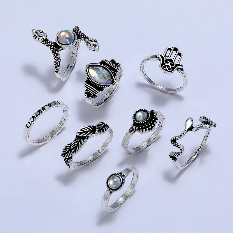 Retro Geometric Snake-shaped Palm Diamond 8-piece Set display picture 3