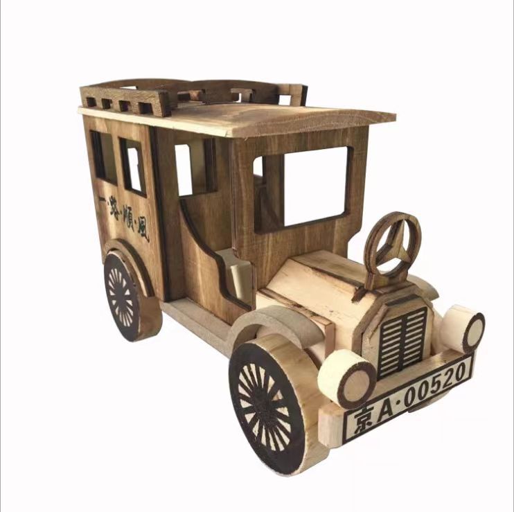 メーカー現物手作り玩具車模型消防車運搬車工事車観光地区木造工芸品バッチ|undefined