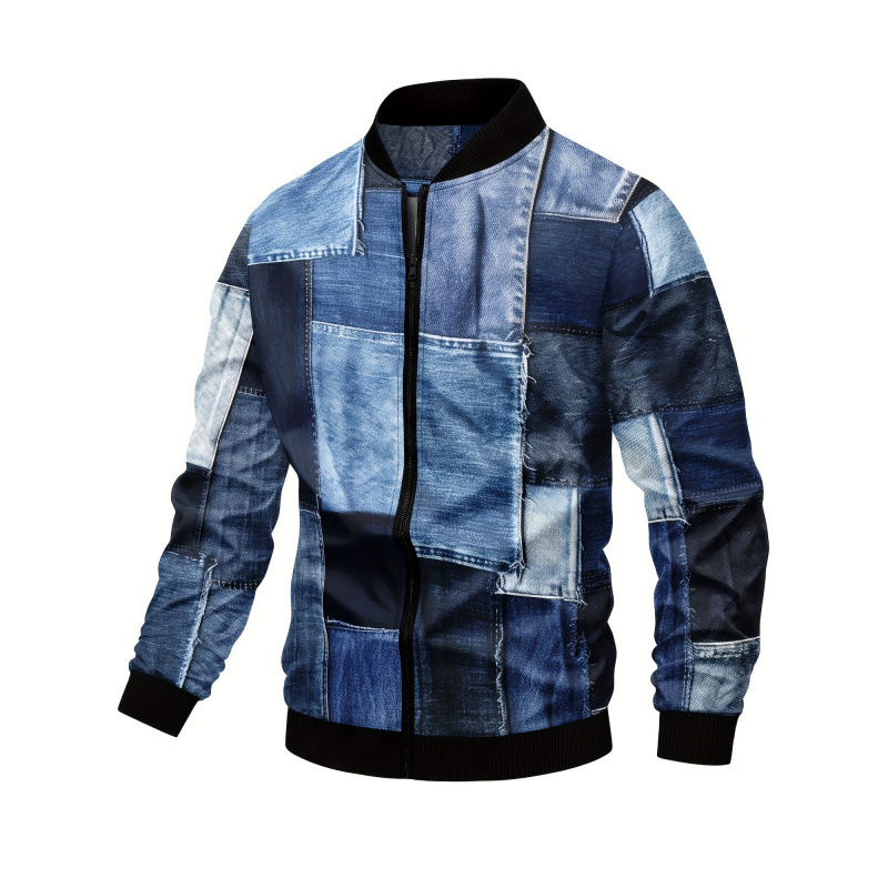 2026 P3802 Temu Overseas Warehouse Export Patchwork Denim Printed Sports Jacket Round Neck Polyester Fiber 2026 P3802 Temu Overseas Warehouse Export Patchwork Denim Printed Sports Jacket Round Neck Polyester Fiber