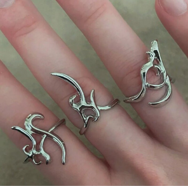 3 PCs Armor Ring Female ins Niche Design Trendy Geometric Open Distinctive Nail Cover Joint Ring Set